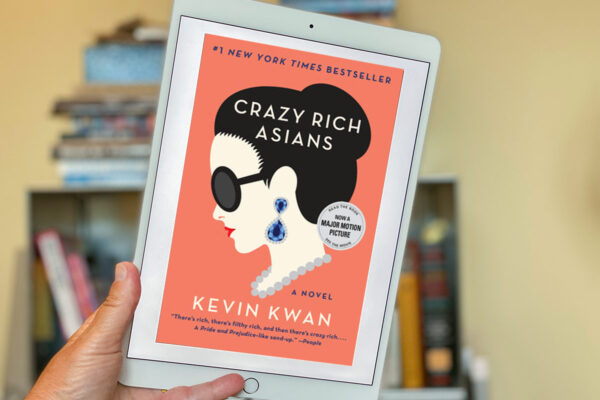 Crazy Rich Asians book club questions. Book cover on ipad