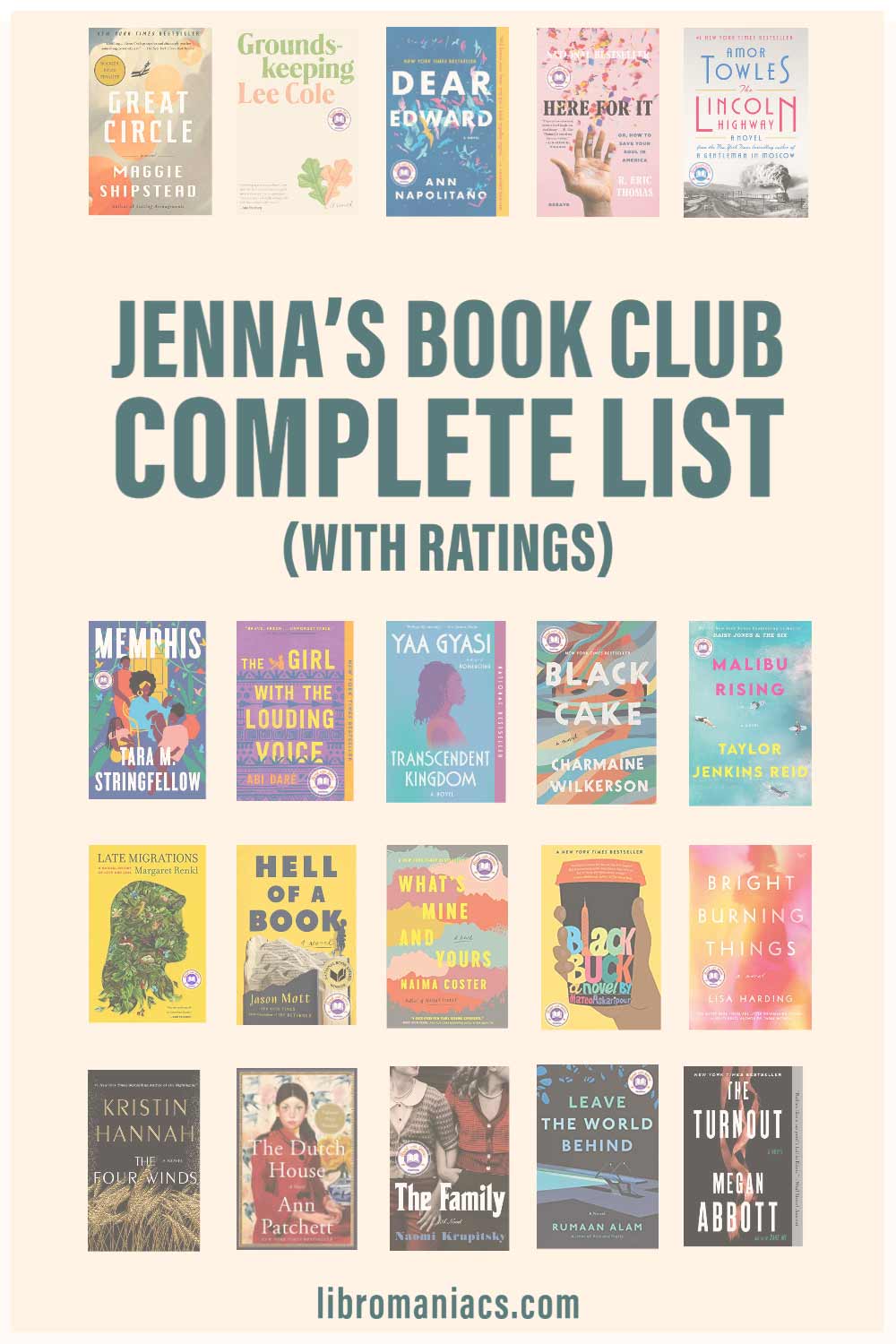 Jenna's book club complete list with ratings