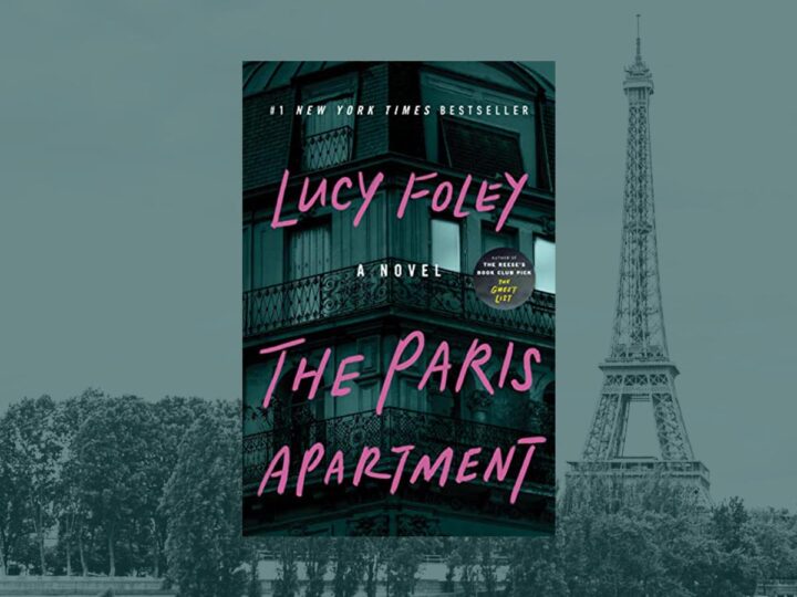 The Paris Apartment Book Club Questions. book cover and Eiffel Tower of Paris