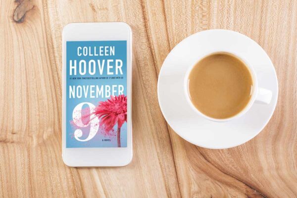 November 9 book club questions, book cover and coffee cup.