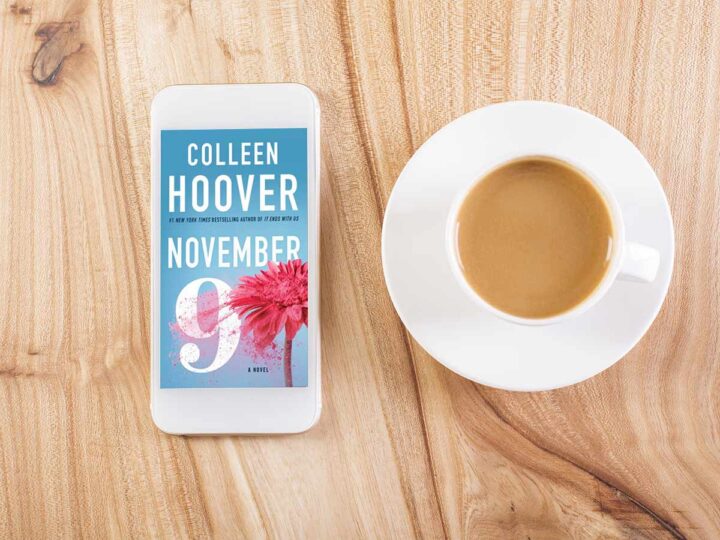November 9 book club questions, book cover and coffee cup.