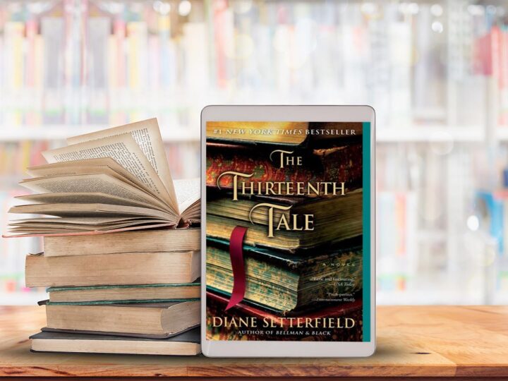 The Thirteenth Tale book club questions with stack of books