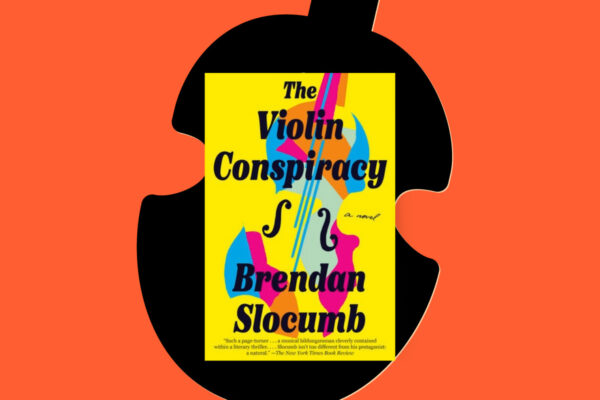 The Violin Conspiracy book club questions, with book cover orange background.