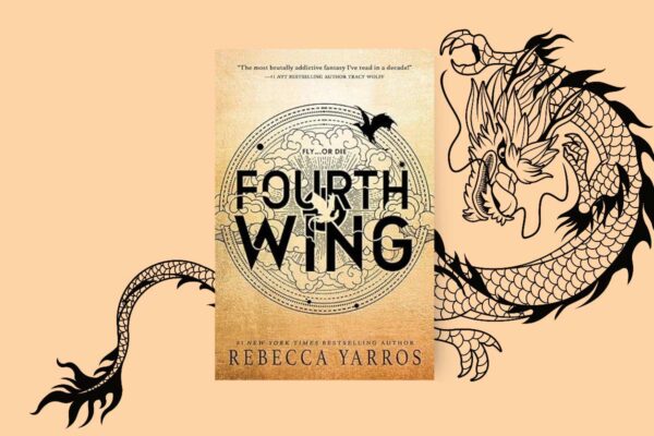 Fourth Wing Book Club Questions, with book cover and dragon.