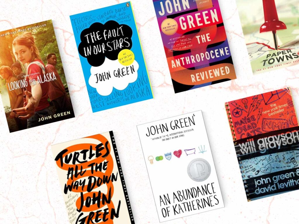 John Green books, with book covers.