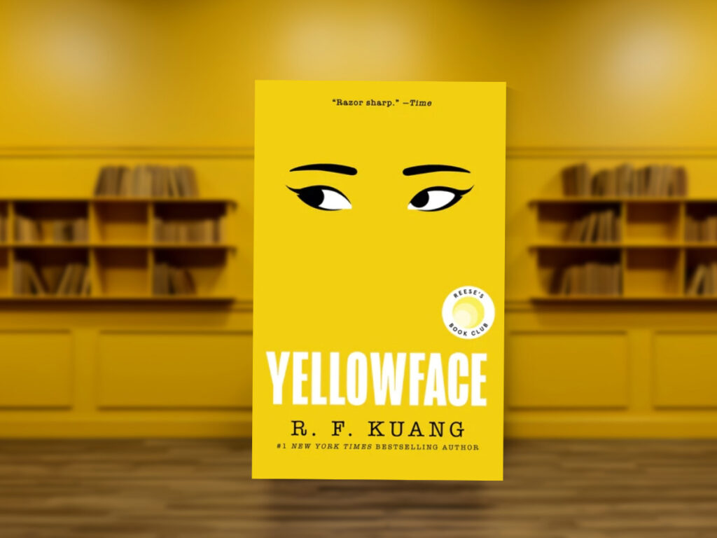 Yellowface book club questions, with book cover.