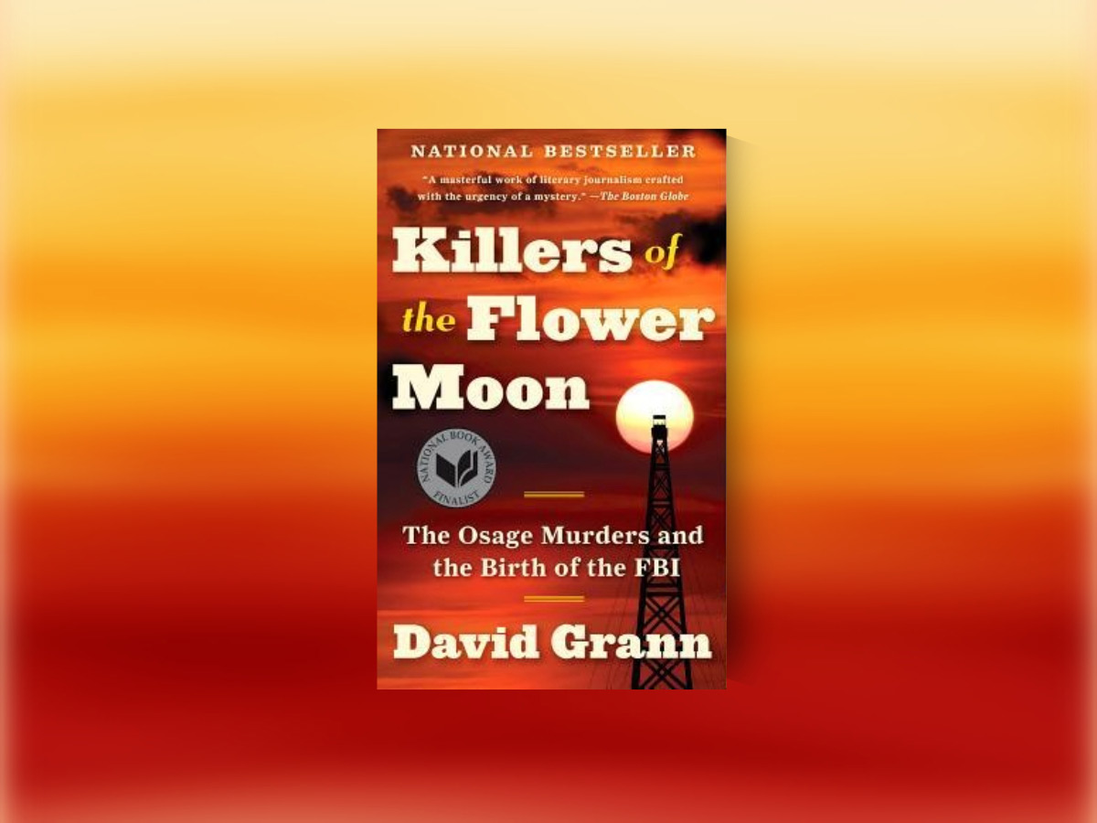 Killers of the Flower Moon book club questions, with book cover.